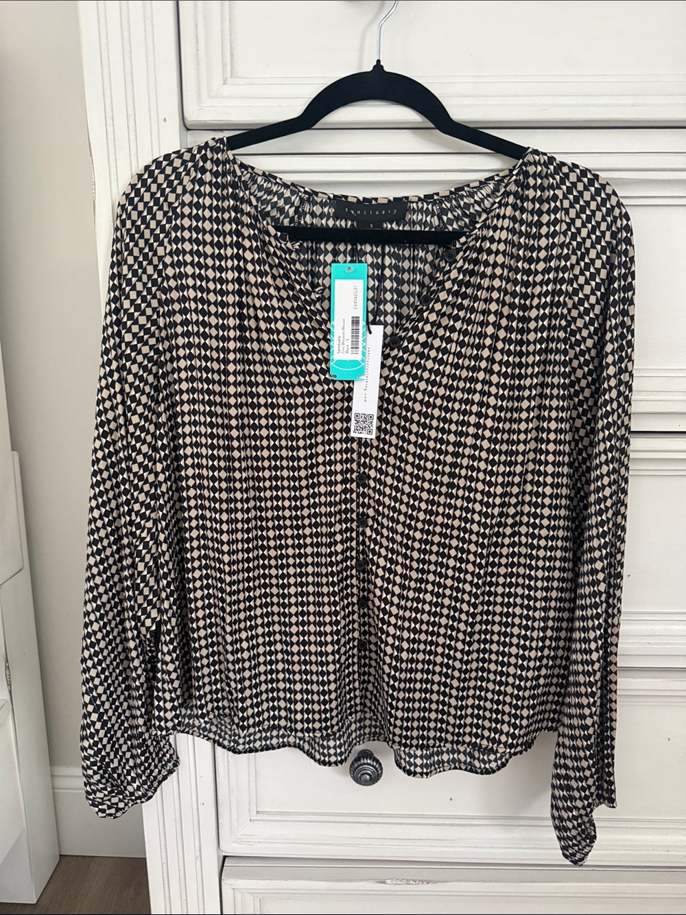 Sanctuary Women's Black and Cream Printed Long-Sleeve Top